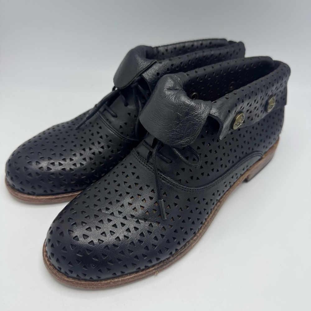 Patricia Nash Perforated Sabrina Booties In Black Size 6.5 Italian Leather boho